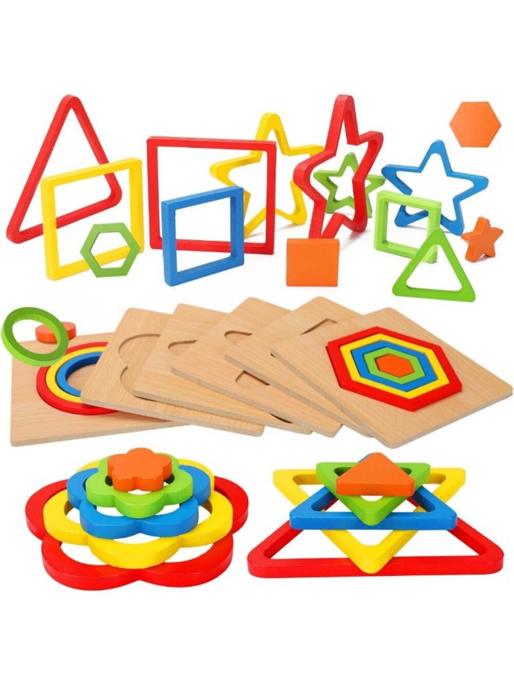 Montessori Wooden Shape Sorting Puzzle for Toddlers - Educational Fun Toy